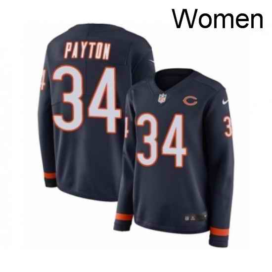Womens Nike Chicago Bears 34 Walter Payton Limited Navy Blue Therma Long Sleeve NFL Jersey